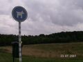 A blue sign with a picture of a dog.
